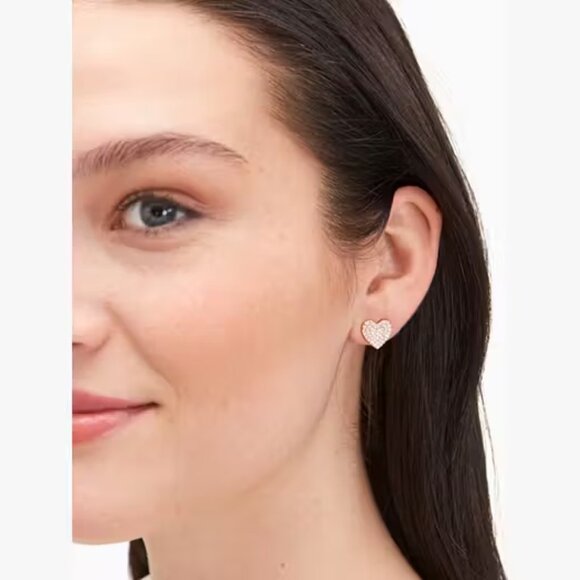NWT Kate Spade Yours Truly Pave Heart Rose Gold Stud Earrings - Picture 4 of 5
